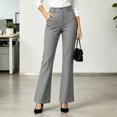 thumbnail image 2 of Women's Twill High Waisted Flare Dress Pants Business Casual Work office Bell Bootcut Trousers with Pockets Classic Elegant Bottoms Gray, 2 of 6
