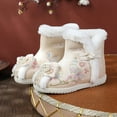 thumbnail image 2 of huajiao 1 Pair Girls Hanfu Shoes Chinese Embroidered Flower Flat Retro Ethnic Slope- Heel Shoes Vintage Floral Silk Shoes, 2 of 6
