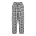 thumbnail image 6 of ZHYou No Boundarie Gingham Pants for Women Drawstring Side Slit Button Baggy Fit Casual Lounge Trousers with Pockets,Black,Size M, 6 of 8