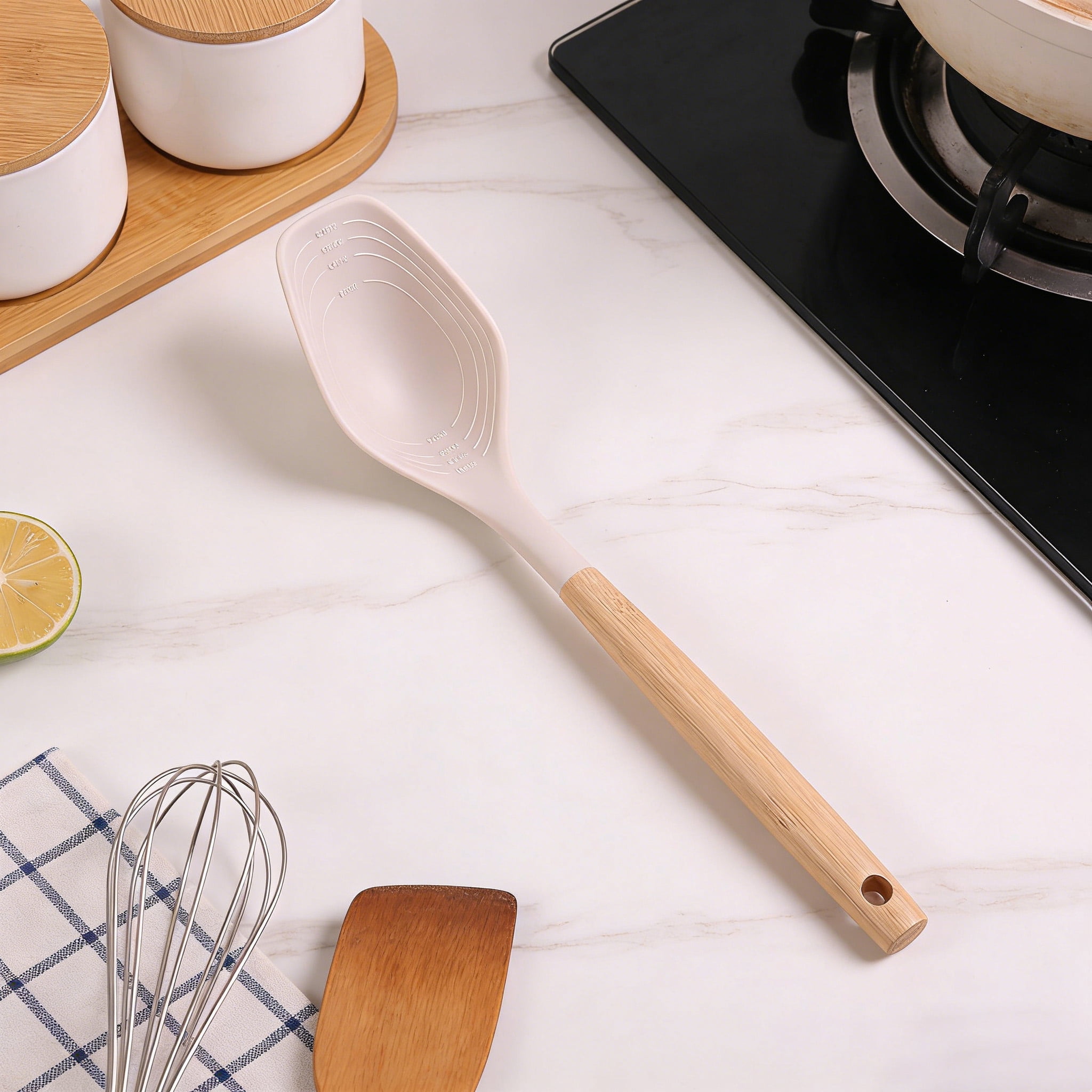 Mainstays Silicone 12.8in L Solid Spoon with Bamboo Handle
