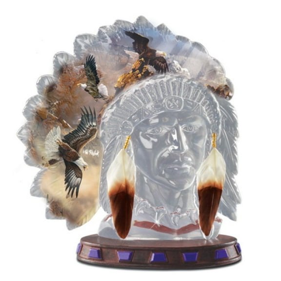 The Bradford Exchange Mystic Canyon Spirits in the Wind Collection Handcrafted Crystalline Warrior and Eagle Sculpture by Ted Blaylock 6"-Inches