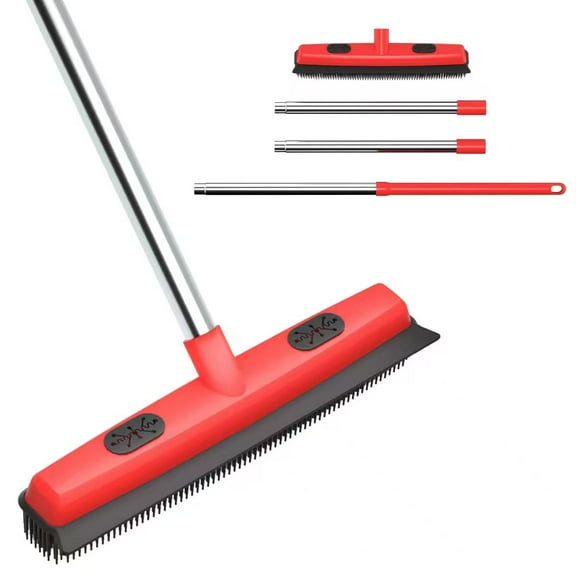 AGUDAN Rubber Broom, 2-in-1 Sweeper with Squeegee, 50 Inch Long Handle for Carpet, Hardwood and Tile Floor Cleaning, Portable Lint Remover Brush