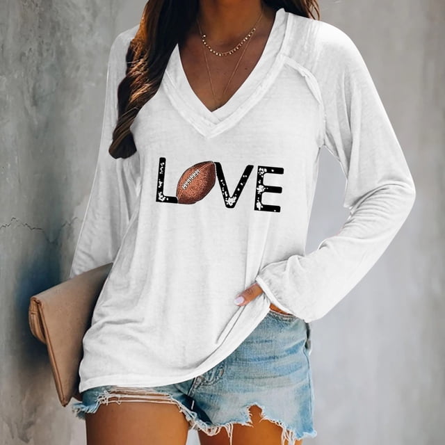 MKLEKYY Hauts Grande Taille pour Femmes Chandails en Molleton Légers Décontractés à Col Rond Manches Longues Imprimé Graphique de Football T-Shirt