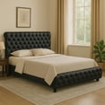 thumbnail image 6 of Benjara James Queen Size Bed- Platform Style- Button Tufted Black Velvet, 6 of 6