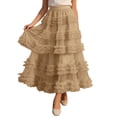 thumbnail image 5 of Arlun Lace Layered Skirt for High Waist Flared A Line Loose Fit Elegant Party Casual Wear Lightweight Cozy Mesh Ruffles Tiered Flowy Maxi Tutu Skirts Khaki One Size, 5 of 5