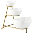 thumbnail image 1 of Gomakren 3 Tier Serving Bowl Set with Rack White Bowl Set with Stand Thanksgiving Serving Dishes For Parties Serving Stand for Dessert Snack Fruit Appetizer Chips Dining Dinnerware Display Food Gold, 1 of 2