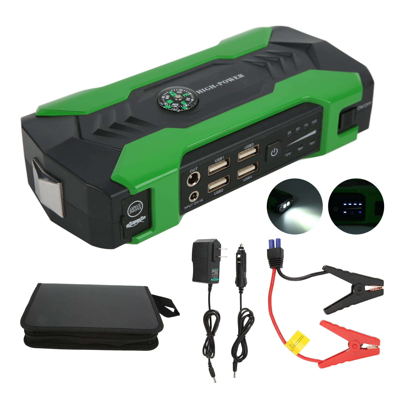 28000mAh Jump Starter 600A 4 USB Port Portable Power Bank Charger for 12V Car Motorcycle (100‑240V) US Plug