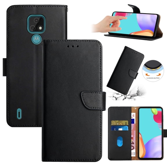 Compatible with Motorola Moto E7 Vintage Wallet || Real Leather Wallet Phone Case || Genuine Leather with Viewing Stand & Card Holder || Magnetic Flip Folio Cover with Card Slot, Black