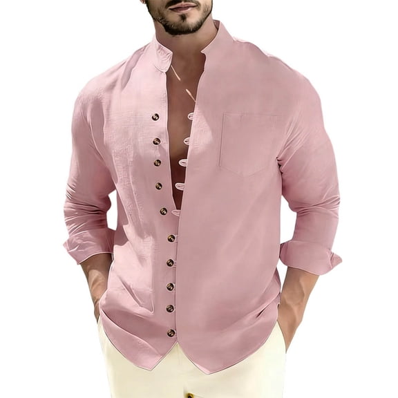 Guluxicc Linen Shirts for Men Knot Button Long Sleeve Beach Shirts Summer Vacation Outfit