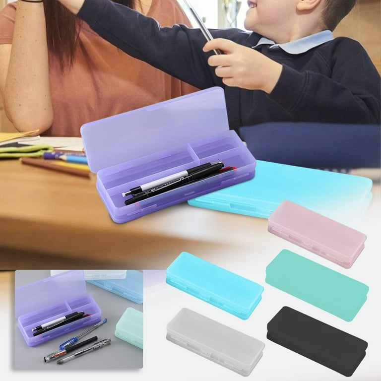 Deals! Plastic Large Capacity Pencil Case Pencil Box Pen Case,Translucent  Pencil Pen Pouch,Pencil Pen Bag,For Boys Girls Students Stationery Storage  Bag,With Lid Stackable Design 