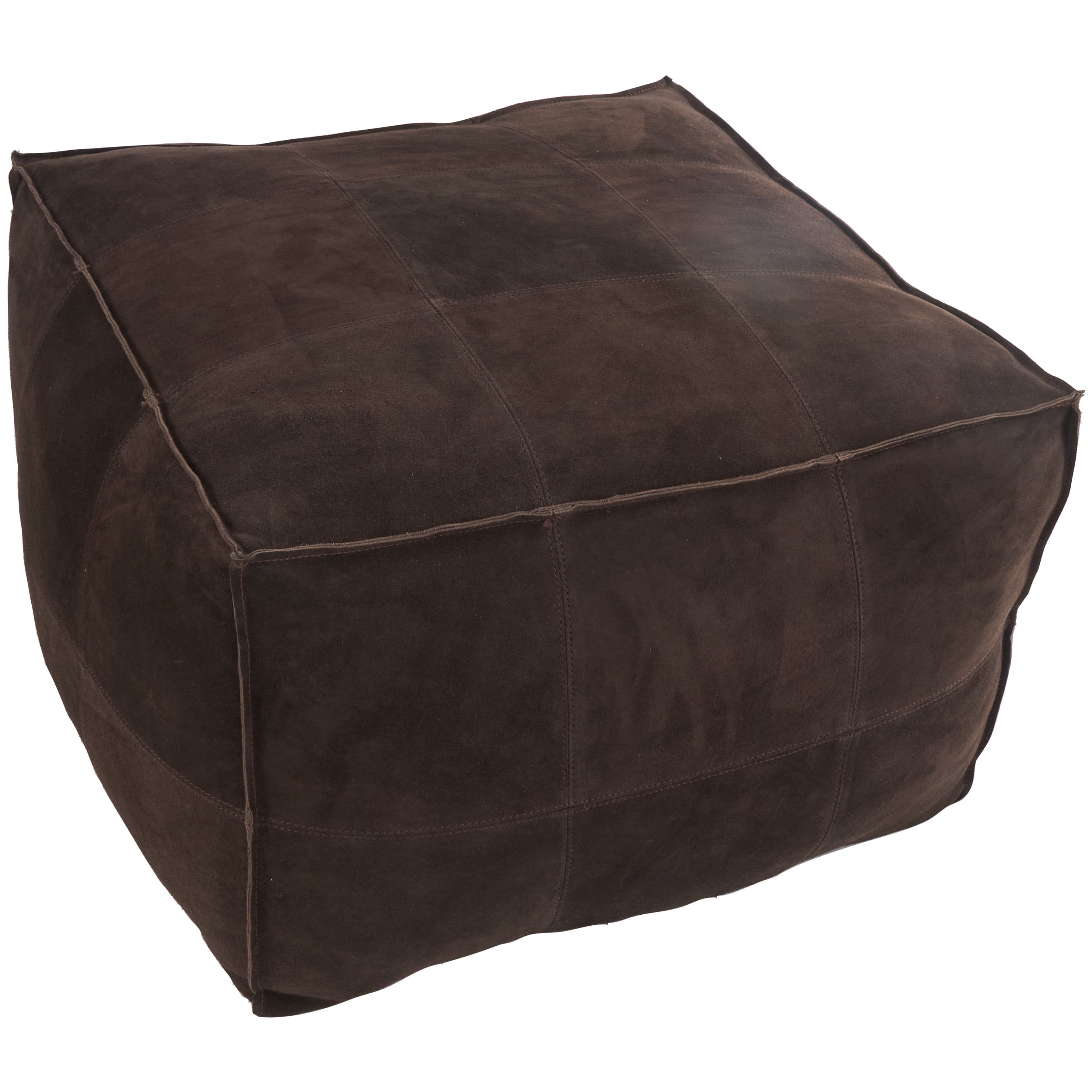 Genuine Cowhide Leather Pouffe Ottoman Pouf Footrest without Bean/Filler  Brown