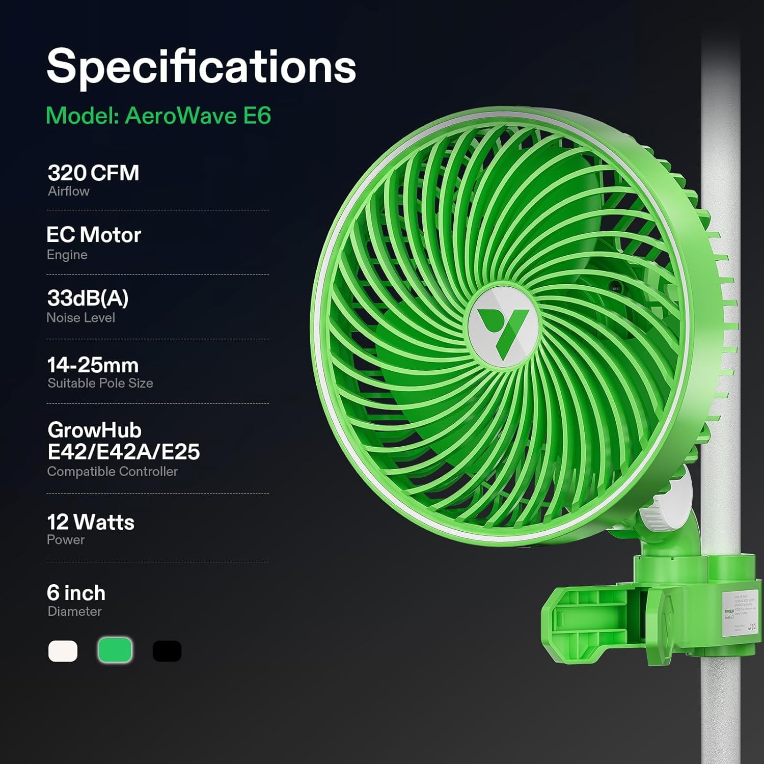 VIVOSUN AeroWave E6 10-Speed Auto Oscillation Clip-On 320 CFM Fan
