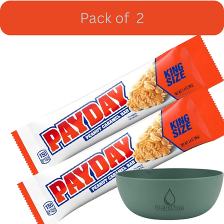 Payday Peanut Caramel King Size Candy Bar 3.4 oz Pack of 2 with bowl by Value Nest