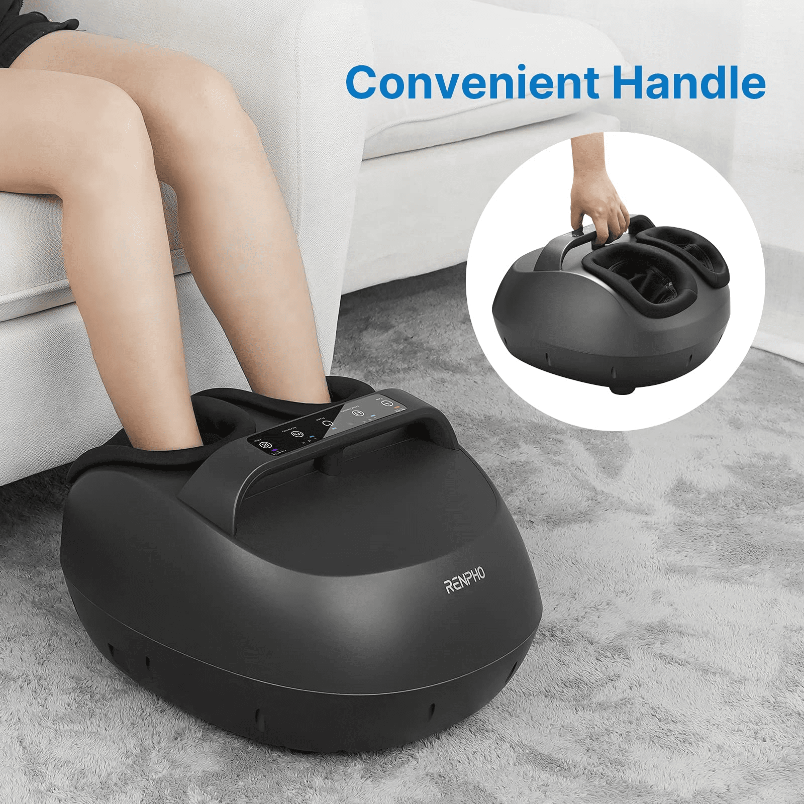 RENPHO Upgraded Foot Massager Machine with Heat and Remote, Handle Shiatsu Deep Kneading Multi Level Full Cover Massager Relief for Tired Muscles and Plantar Fasciitis, Fits Feet up to Size 12