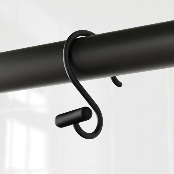 Mainstays Decorative S-Shaped Shower Curtain Hooks with T-Bar Ends, Matte Black, Pack of 12