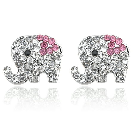 Silver Colored Pink Saddle Elephant Baby Crystal Rhinestone Element Earrings