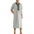 thumbnail image 4 of INSPIRE CHIC Nightgown for Men's Short Sleeves Button Closure Contrast Color Long Nightshirts L Gray, 4 of 5