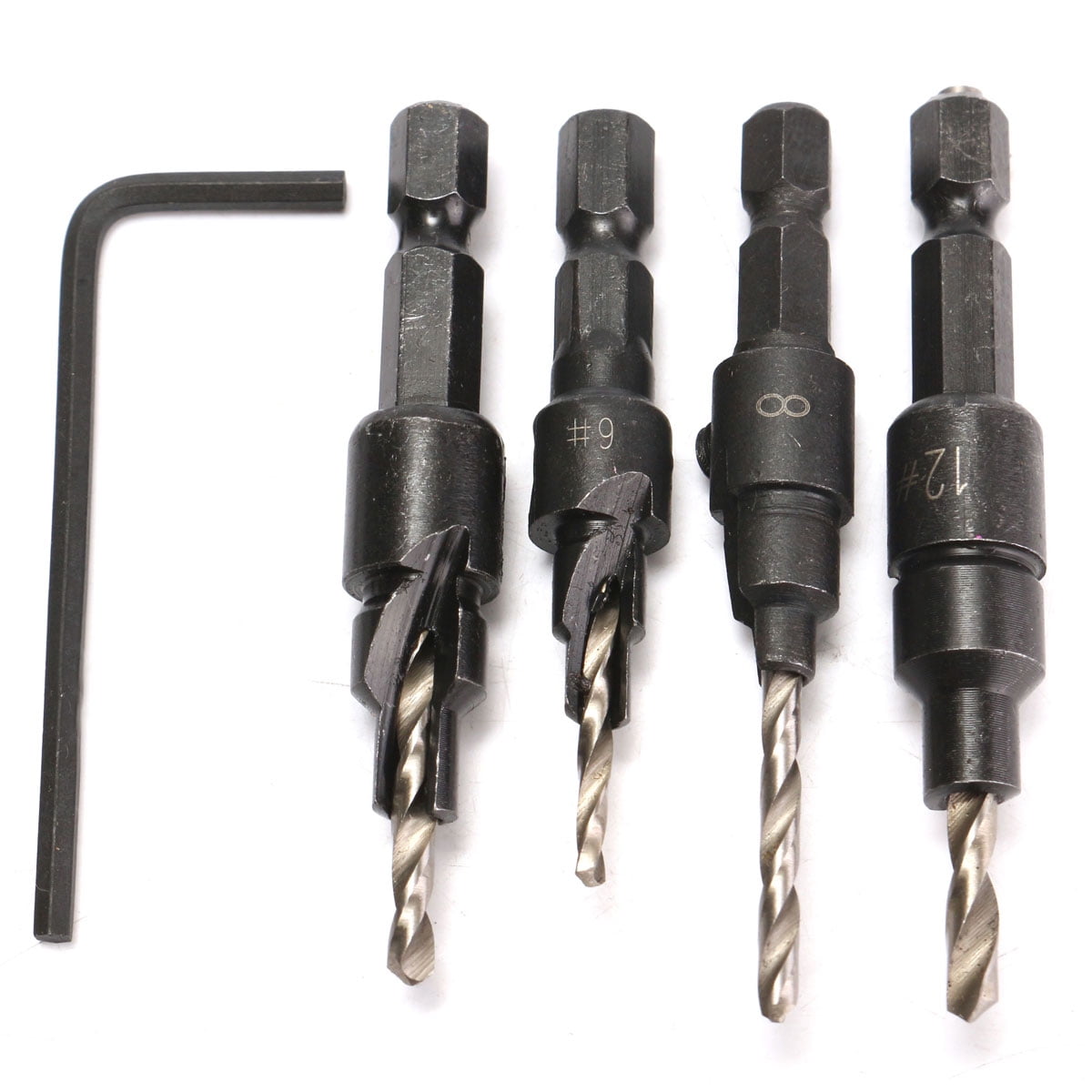 4X Countersink HSS Taper Drill 4241 Bits 1 4 Hex Shank Sets #6 #8 #10 #12 W Key by