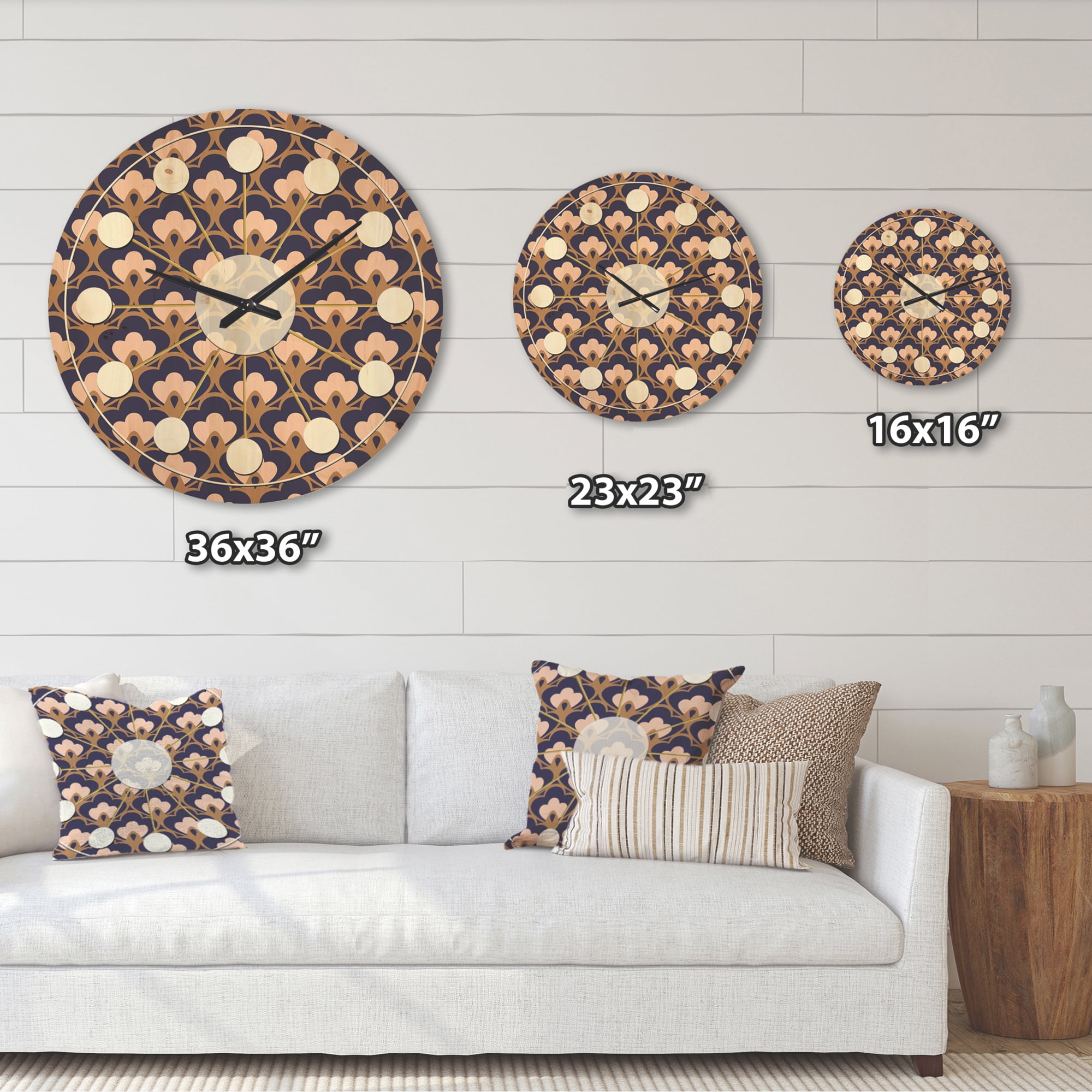 Designart 'Ornamental Retro Design IX' Mid-Century Modern Wood Wall Clock