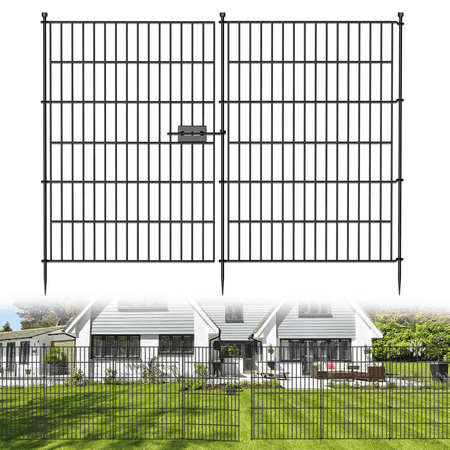 10 Panels No Dig Decorative Outdoor Garden Fence with Gate for Yard, 40 in(H) X 23.6 ft(L) Animal Barrier Fencing Rustproof Metal Wire Panel Border for Dog, Rabbits, and Patio Temporary Ground Stakes