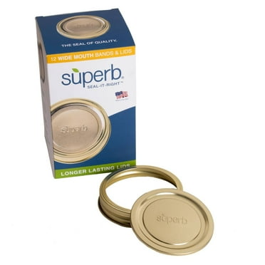 Superb Wide Mouth Mason Jar Lids & Bands - 12 Pack, Fits Ball & Kerr Jars