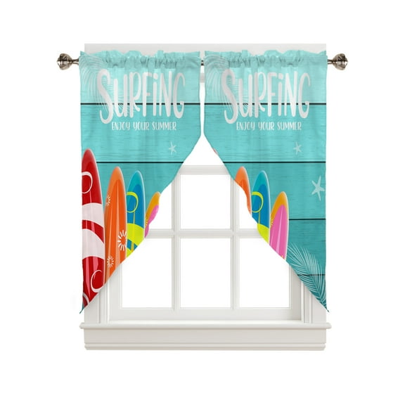 Swag Curtains, Summer Surfboard Aqua Wood Grain Rod Pocket Kitchen Curtains Valances Tier Curtains Swag Valance Curtains for Bedroom Living Room 28" x 36", 2 Panels