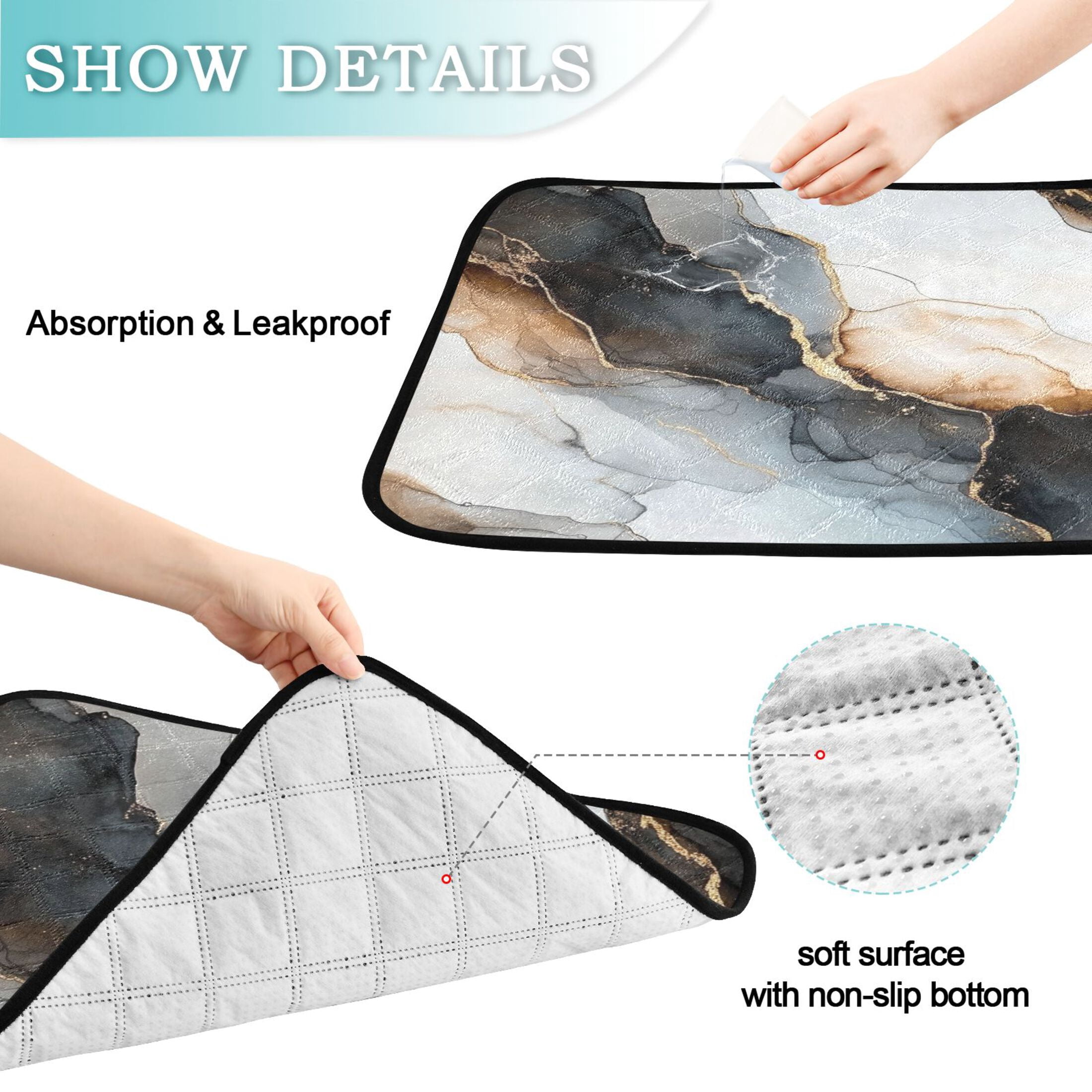 Qxltty Brown Gilt Texture Cat litter Pads Pet Set of 3 Diaper Mats Center Anti-leakage Layer Absorbent Soft and Comfortable