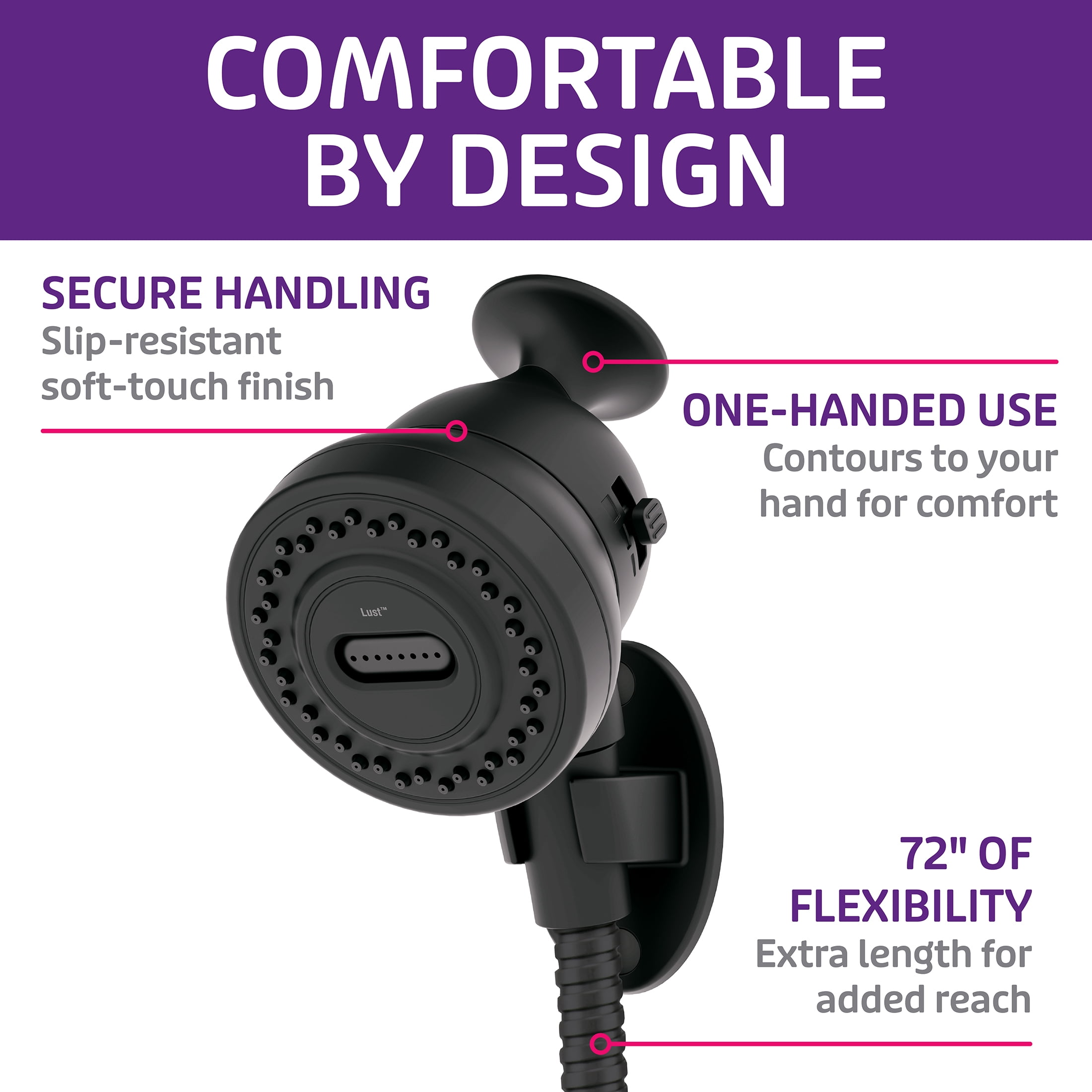Oxygenics Lust Elysium 2-Setting Matte Black Water Pressure Massager - 72" Hose