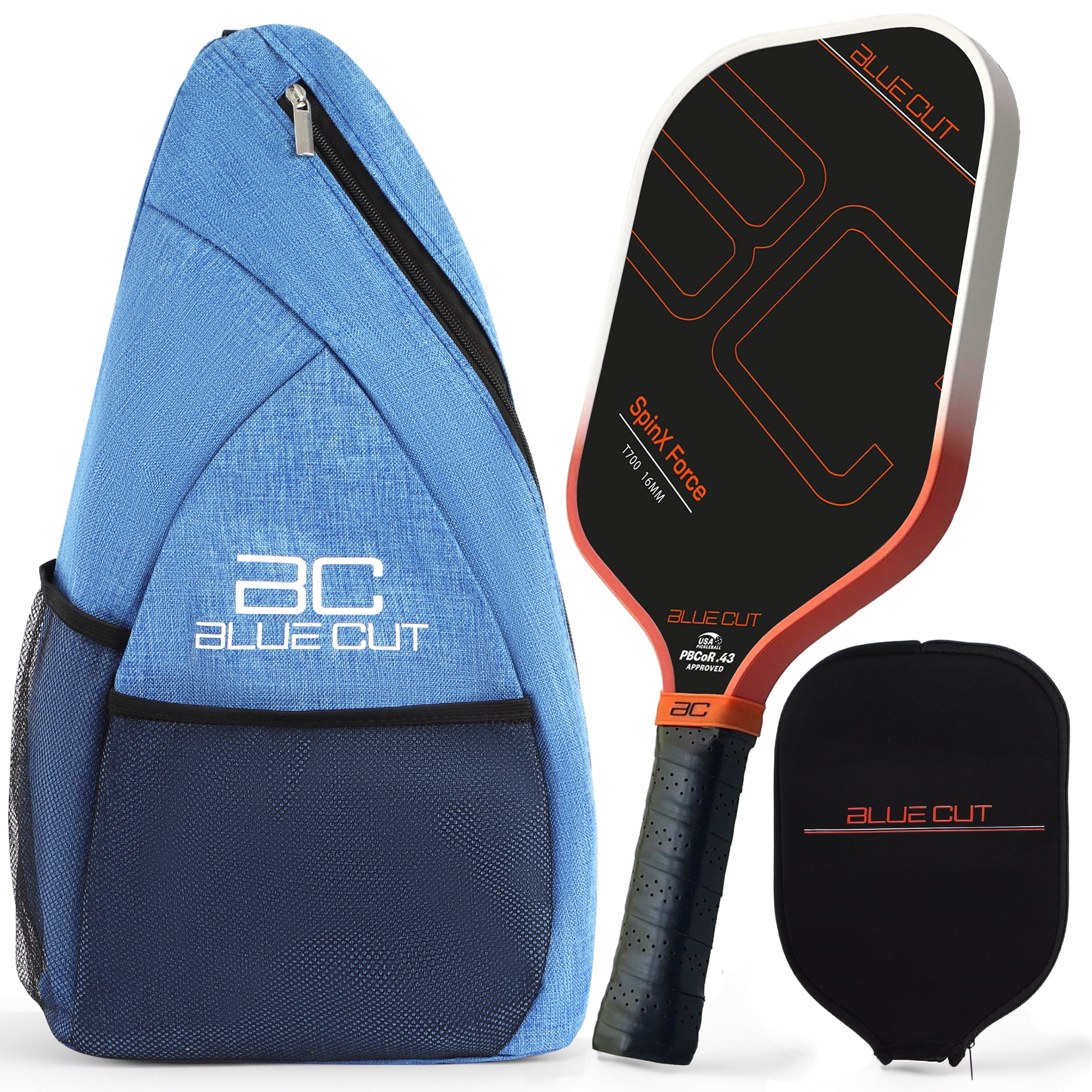 Blue Cut Pickleball Paddle – USAPA Approved Pickleball Paddles Racket with T700 Carbon Fiber, 16mm Honeycomb Core, Spin Surface, Pro Power Speed & Control – Includes Carry Bag