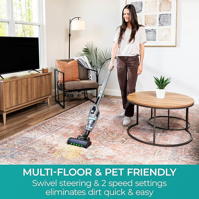 Kenmore 200 Series DS2010 Cordless Stick Vacuum Lightweight Cleaner 2-Speed Power Suction LED Headlight 2-in-1 Handheld for Hardwood Floor, Carpet & Pet Hair