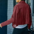 thumbnail image 4 of HAPIMO Discount Women's Cropped Fringe Jacket Faux Suede Leather Long Sleeve Lapel Collar Motorcycle Jackets Open Front Tassel Outwear Wine L, 4 of 9