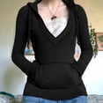 thumbnail image 4 of Sudadera con Capucha para Mujer, de Otoño, de Larga, Holgada, con Encaje, Cuello en V y Bolsillos. Negro S, 4 of 6