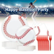 Jestar Baseball Theme Birthday Party Supplies Set, Plates, Forks, Napkins, Disposable, 96 Pieces