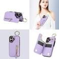 thumbnail image 4 of Allytech Wallet Case for iPhone 16 Plus, Card Holder & Zipper Pocket, Finger Grip Ring, Screen & Camera Protection, Luxury PU Leather Kickstand Double Buttons Flip Shockproof Case, Purple, 4 of 7