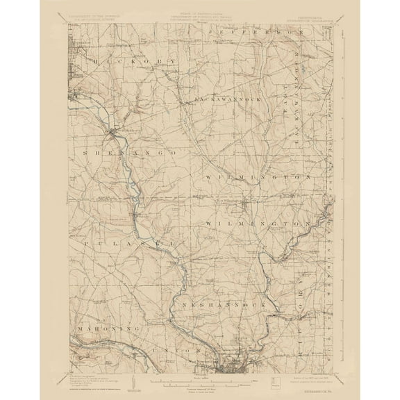 Topographical Map - Neshannock Pennsylvania Quad - USGS 1907 - 23 x 28.72 - Vintage Wall Art