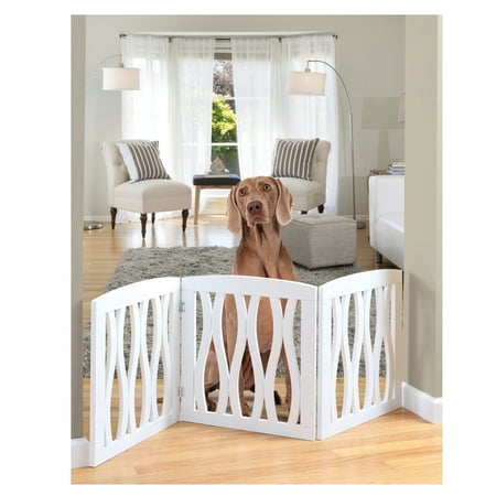 UPC: 0084358049362 | ETNA Products Folding 3 Panel Wood Pet Gate with Wavy Design – White