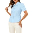 thumbnail image 4 of INSPIRE CHIC Women's Elegant Cotton Puff Short Sleeve Button Front Shirt Top, 4 of 6