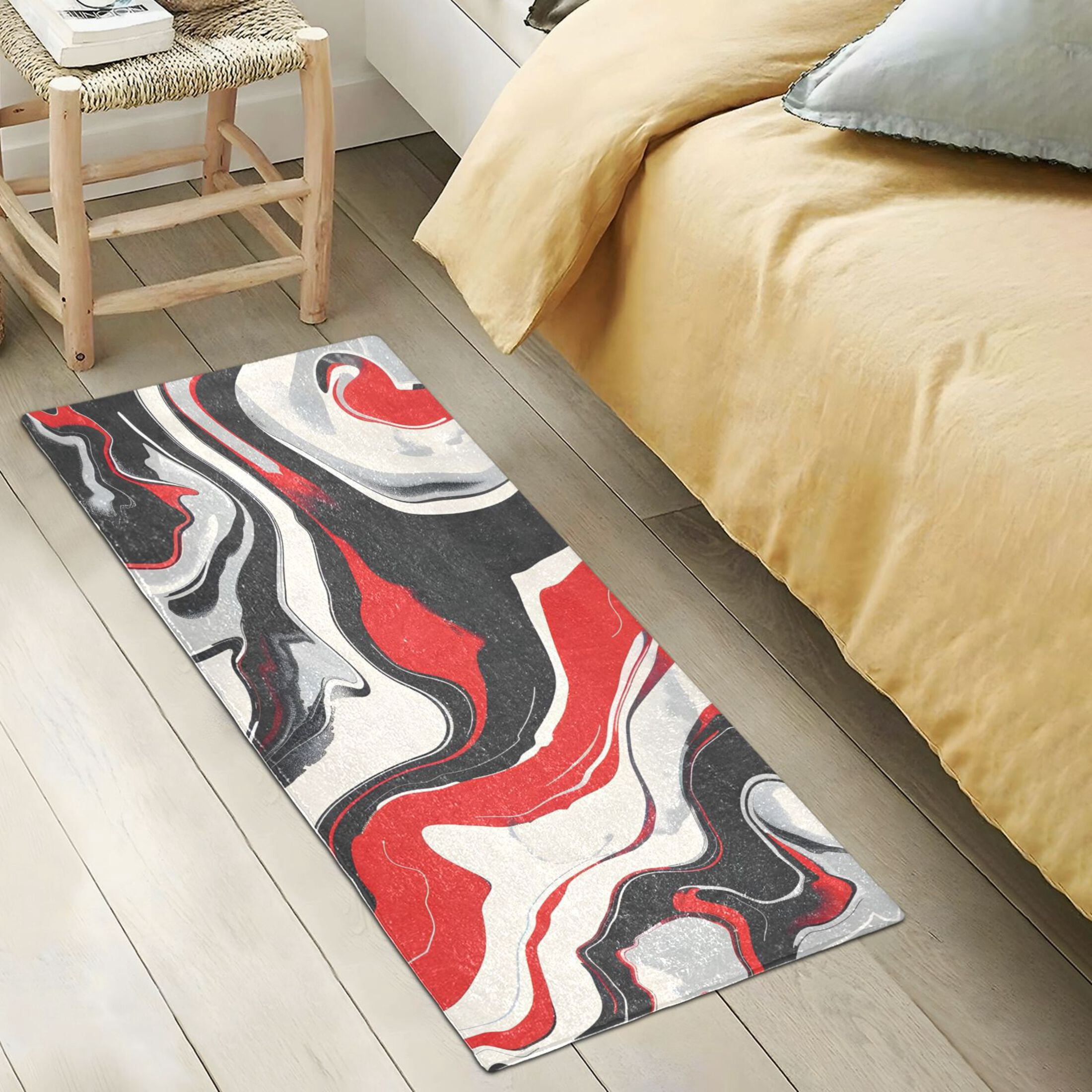 Bath Mat Soft Plush Non-Slip Absorbent Bathroom Rugs 39"x20" Red Black Liquid Marble