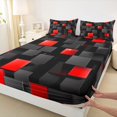 thumbnail image 5 of Manfei Abstract 3D Cube Queen Sheets, Geometric Checkered Queen Sheet Sets, Black and Red, Black Reversible 4pcs1 Flat Sheet + 1 Fitted Sheet + 2 Pillowcases, 5 of 6