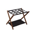 thumbnail image 4 of Bunblic Foldable Luggage Rack Bamboo Suitcase Stand,2 Tier Multifunctional with Storage Shelf Folding Luggage Stand for Guest Room Walnut color, 4 of 7