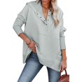 thumbnail image 1 of Femmes Casual Bouton V Sweat à Capuche Pull Oversize avec Poches, 1 of 5