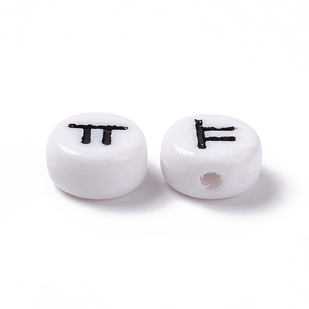 Opaque Acrylic Beads White Flat Round with Korean Letters Black 7x3.5mm Hole: 1.2mm 3600pcs/500g