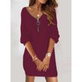 thumbnail image 2 of Mini vestido Sexy con cremallera para mujer, vestidos de manga larga con cuello en V, bata básica informal de Color sólido, invierno y otoño, 2 of 7