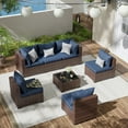 thumbnail image 5 of ELPOSUN 7 Pieces Patio Furniture Set All Weather Outdoor Sectional Sofa, Outdoor Modern Sectional Furniture Wicker Couch with Glass Coffee Table, Thicken Navy Blue Cushions, Water Resistant, 5 of 11