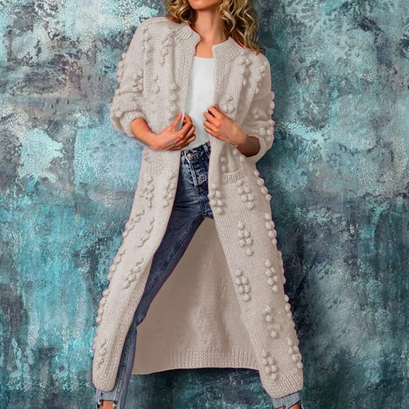 Fengqque Women Casual Warm O-Neck Solid Coat Long Outerwear Sweater Knit Cardigan