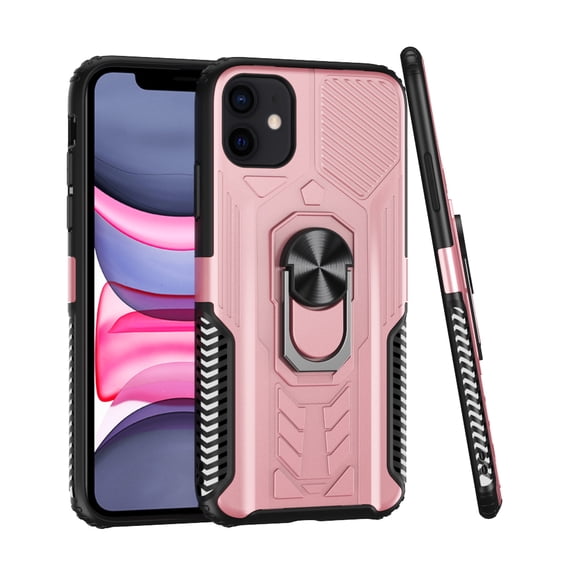 For Apple iPhone 11 (6.1") Military Grade Hybrid Heavy Duty 2 in 1 Protective Hard PC and Silicone with Ring Stand Holder Cover ,Xpm Phone Case [ Rose Gold ]