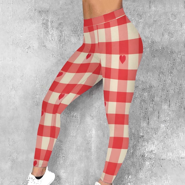 Purcolt Women's Ugly Christmas Leggings Plaid Printed High Waisted Soft Skinny Tights Pants Xmas Party Holiday Leggings, Size: Large, Red