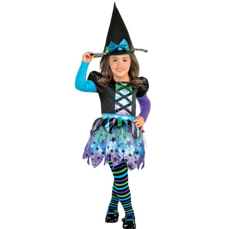 Suit Yourself Spell Caster Witch Costume for Girls, Size 2T, Includes a Colorful Dress, a Hat, and Striped Tights