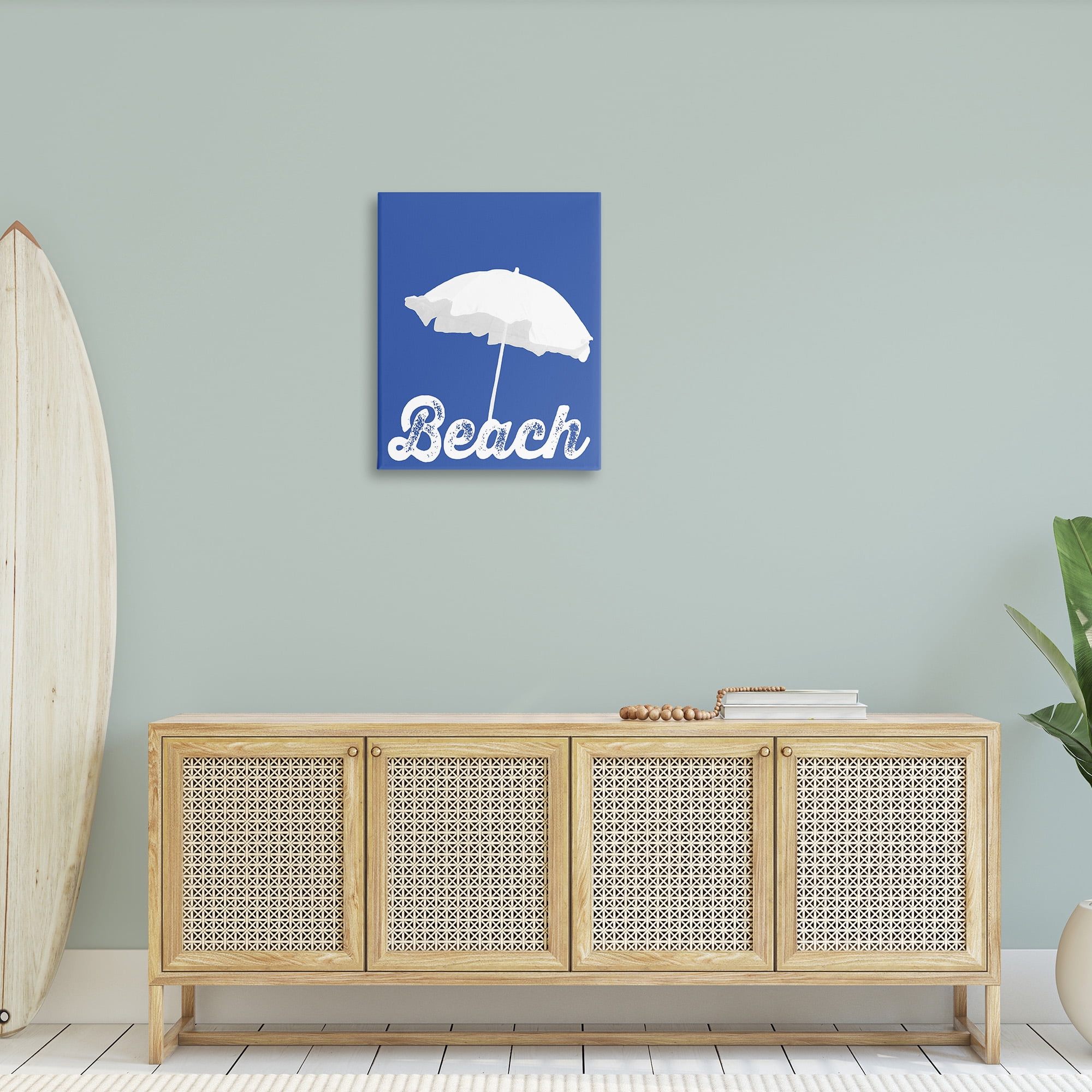 Stupell Industries Vintage Beach Umbrella Nature Painting Gallery Wrapped Canvas Art Print Wall Art, 24 x 30
