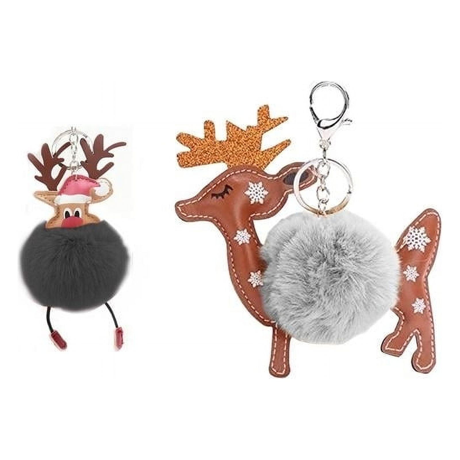 Purse Reindeer Rich Brown POM Gold Keychain Clip On Bag Christmas Rudolph  Gift